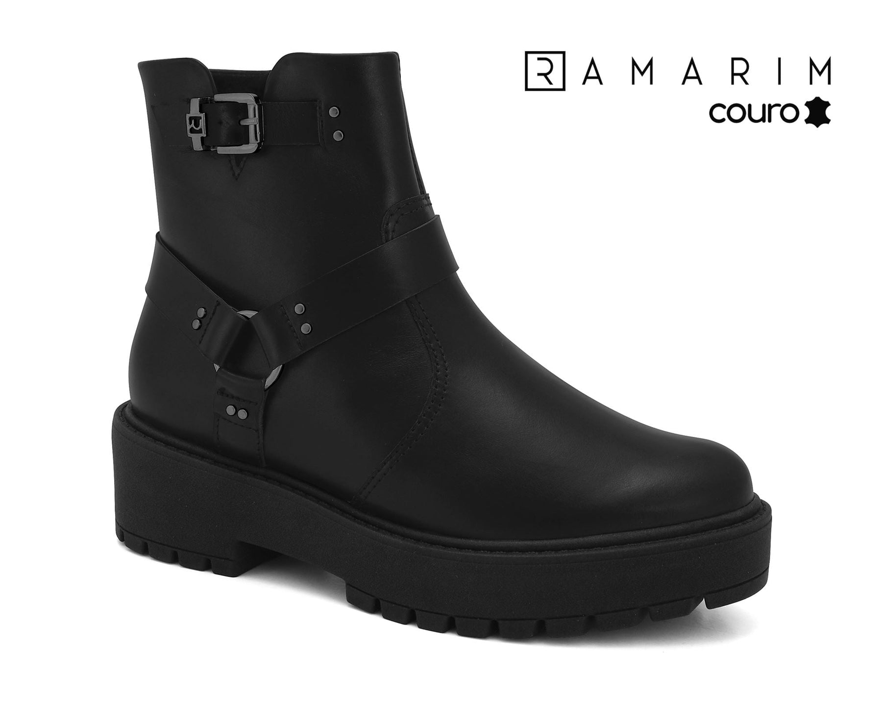 Bota de Couro Cano Curto Feminina Preta Ramarim 2498104-8